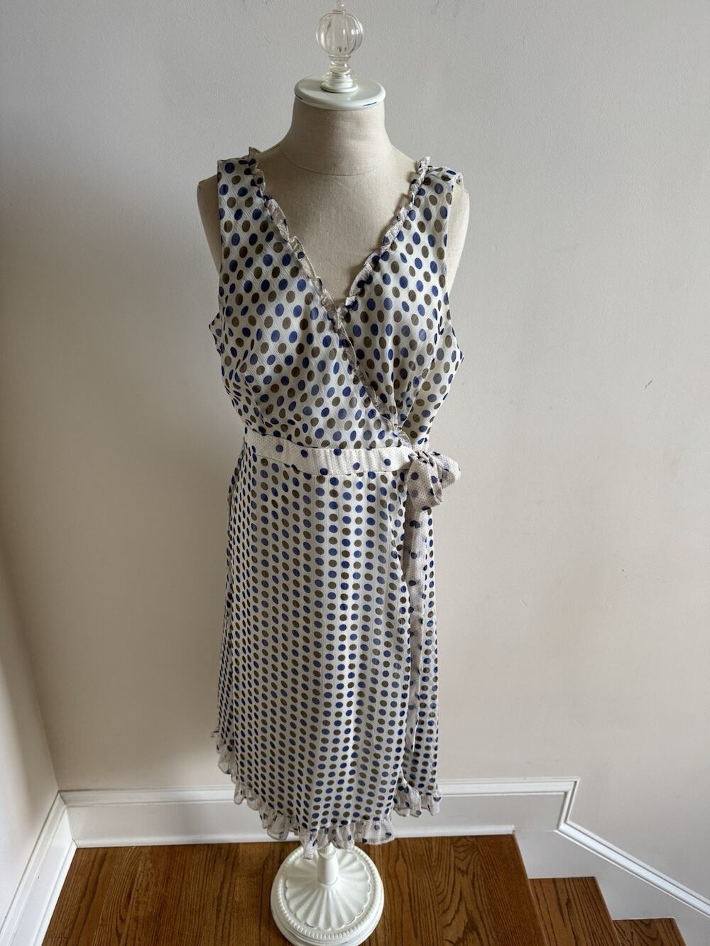 VTG Jonathan Martin Petites Polka Dot Ruffle Wrap Dress Size 14P Y2K Coquette